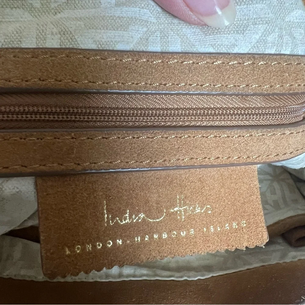 India Hicks Tan Suede Edwina Hobo Bag Purse with Gold-Tone Hardware